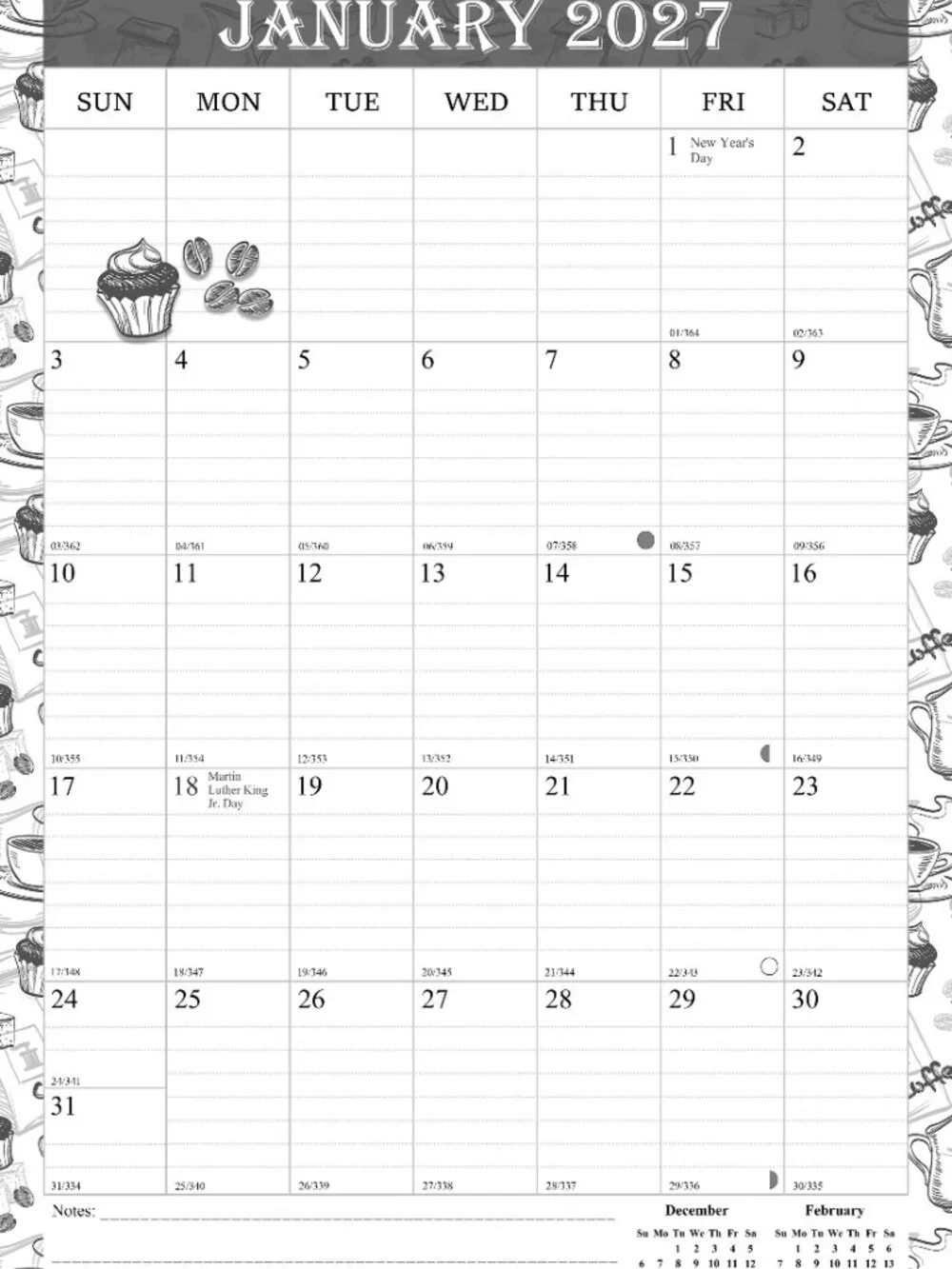 2027 Wall Calendar Spiral-bound Twin-Wire Binding - 12 Months 11